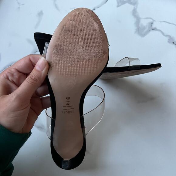 SCHUTZ Ariella Black Suede Clear Strap High Heel Sandals Size 8 - Picture 8 of 9